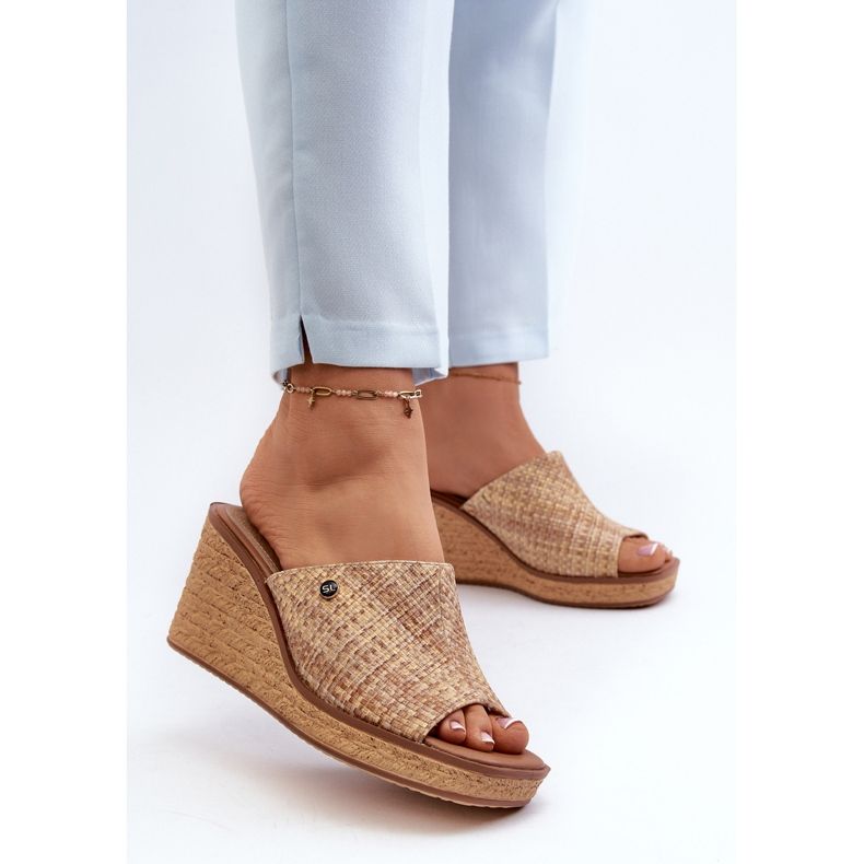 Sergio Leone Tongs compensées pour femmes KL213 Beige 2 Sergio Leone Tongs compensées pour femmes KL213 Beige 2