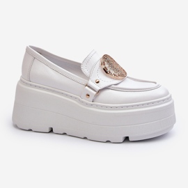 Zazoo 3458 Mocassins en cuir pour femme avec décoration, blanc blanche 2 Zazoo 3458 Mocassins en cuir pour femme avec décoration, blanc blanche 2