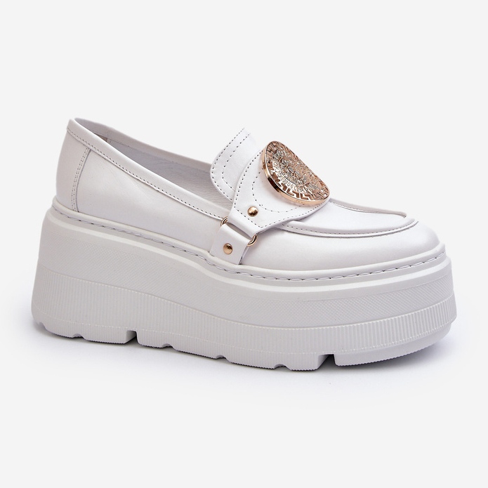 Zazoo 3458 Mocassins en cuir pour femme avec décoration, blanc 2