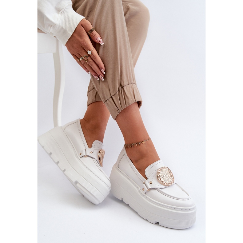 Zazoo 3458 Mocassins en cuir pour femme avec décoration, blanc 1