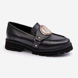 Zazoo 3485 Mocassins Femme Avec Décoration Dorée, Cuir Naturel noir 1