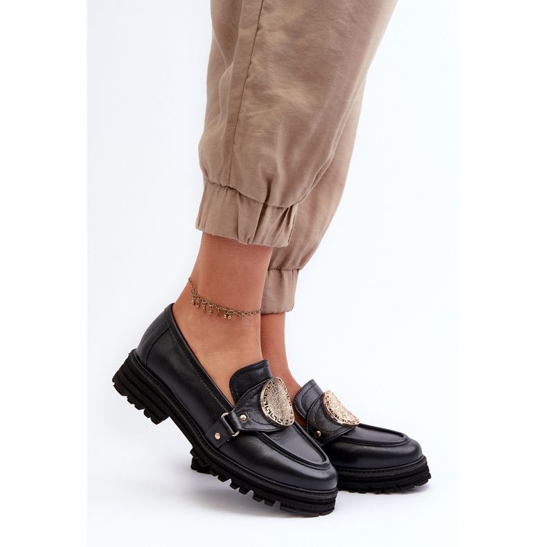 Zazoo 3485 Mocassins Femme Avec Décoration Dorée, Cuir Naturel noir 2