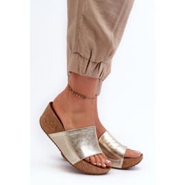 Zazoo 40289 Tongs en cuir pour femme avec coin en liège, doré 2