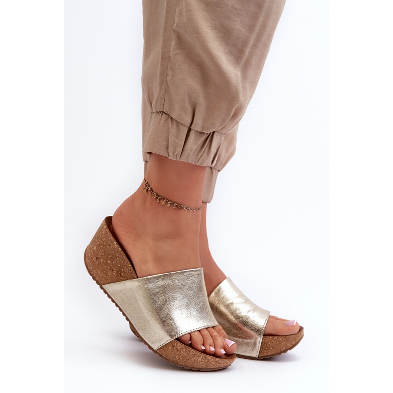 Zazoo 40289 Tongs en cuir pour femme avec coin en liège, doré d'or 2