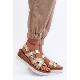 Zazoo 40397 Sandales en cuir pour femme sur plateforme, doré 2