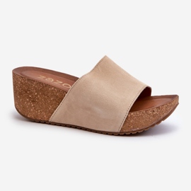 Zazoo 40311 Tongs en daim pour femme avec coin en liège, beige 1