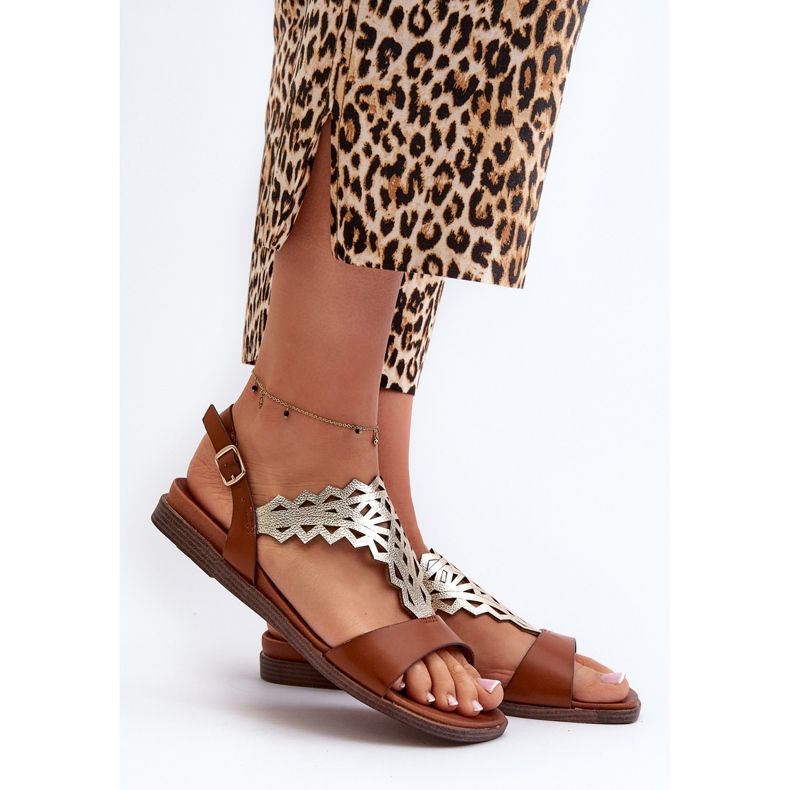 Sergio Leone SK070H Sandales plates pour femme, marron brun 2