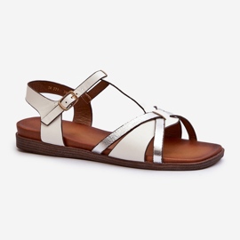Sandales plates pour femmes en cuir écologique Sergio Leone SK071H Blanc blanche 1