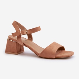 Sandales pour femmes sur bloc en daim écologique Camel Leisha beige 1