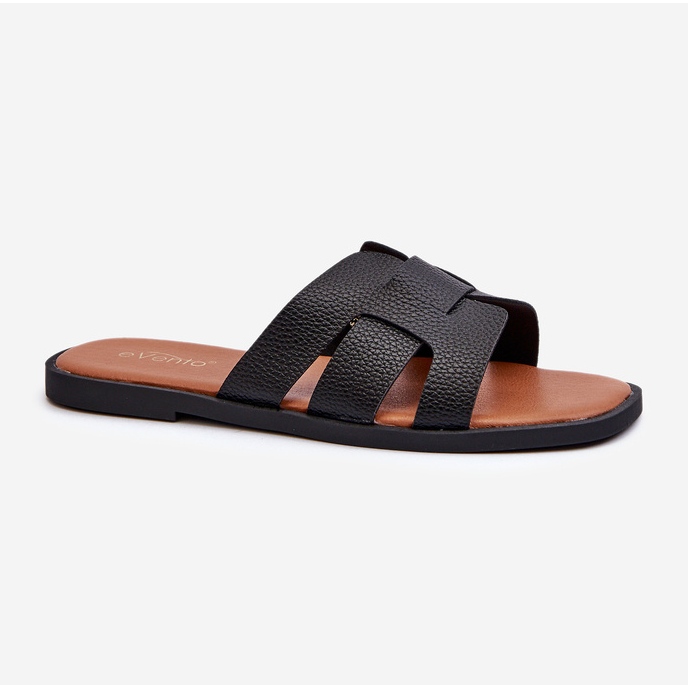 Tongs plates pour femmes en cuir écologique, noir Risamay 1