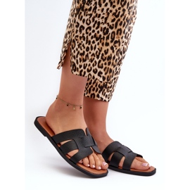 Tongs plates pour femmes en cuir écologique, noir Risamay le noir 2