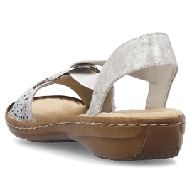 Sandales à enfiler confortables pour femmes avec élastique métallique Rieker 60880-90 argent 1 Sandales à enfiler confortables pour femmes avec élastique métallique Rieker 60880-90 argent 1