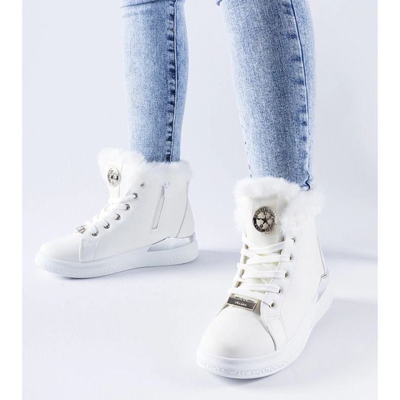 Baskets blanches avec fourrure de Fiemme 1