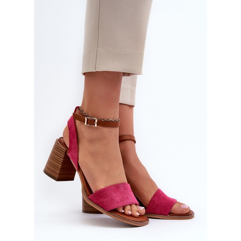 Sandales à talons hauts pour femmes en suède écologique Fuchsia Ronvia rose 2