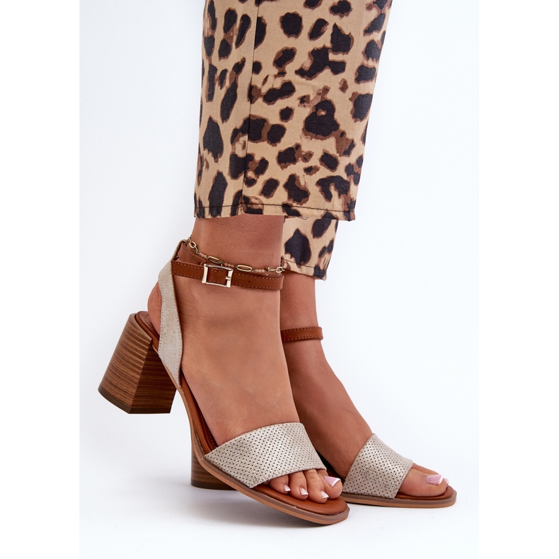 Sandales à talons hauts pour femmes en suède écologique, doré Ronvia d'or 2