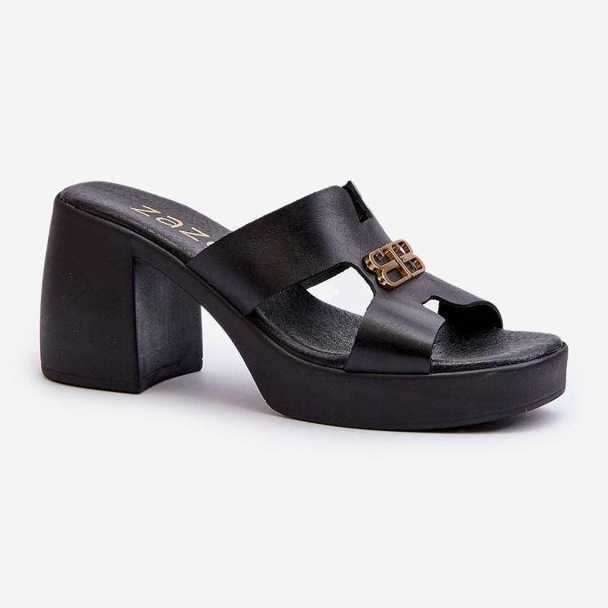 Zazoo 40419 Tongs en cuir pour femme avec découpes et décoration, noir 1