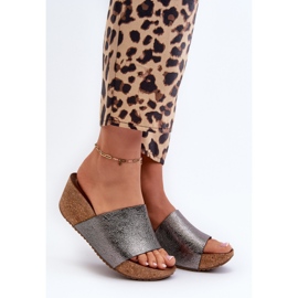 Zazoo 40291 Tongs en cuir pour femme avec coin en liège, graphite gris 2