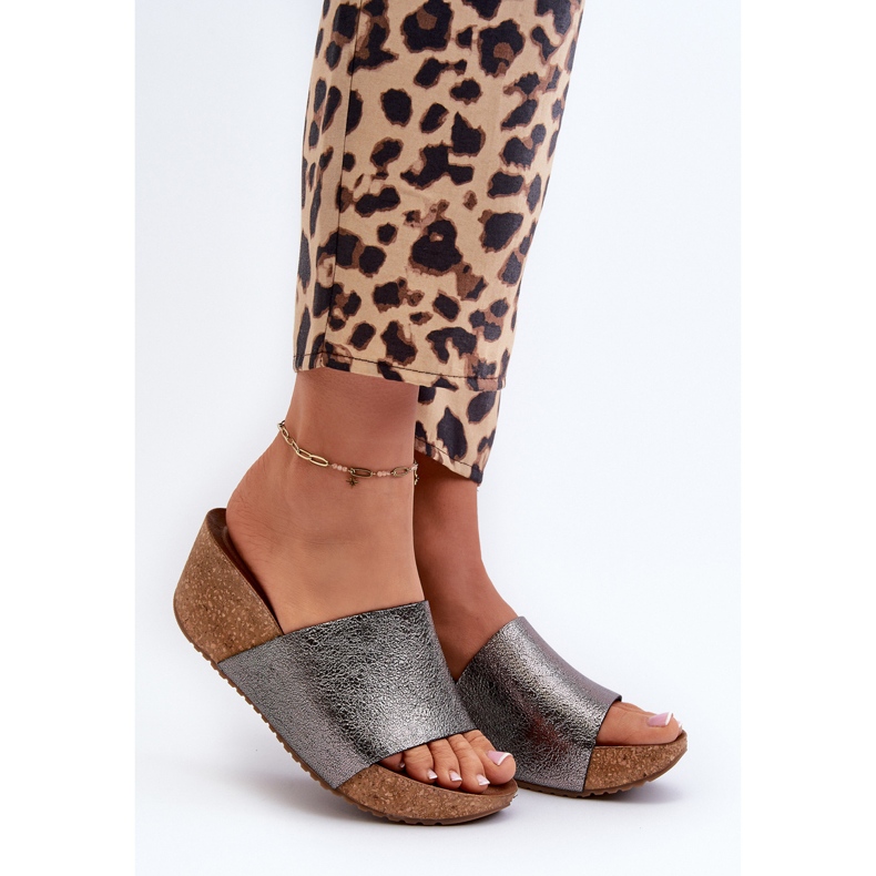 Zazoo 40291 Tongs en cuir pour femme avec coin en liège, graphite gris 2