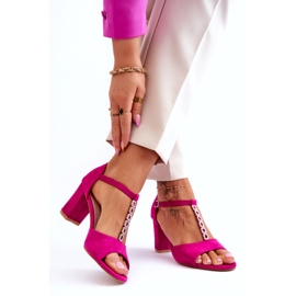 S.Barski Sandales femme en daim avec strass sur talon haut, Fuchsia rose 2