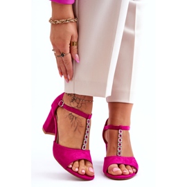 S.Barski Sandales femme en daim avec strass sur talon haut, Fuchsia rose 1
