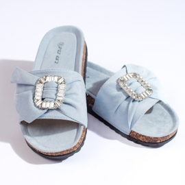 Tongs bleues avec semelles en liège 3