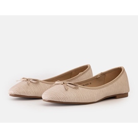 Ballerines beiges avec nœud et empiècement en cuir par Rosaly 1