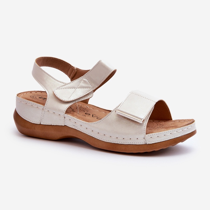 Evento Sandales confortables pour femmes avec velcro, beige Iphiope argent 1