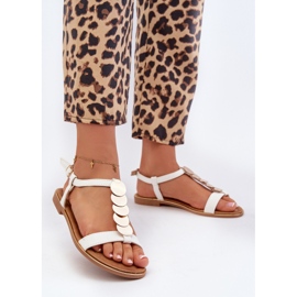 Sandales plates pour femmes en cuir écologique, blanc Jeritellia 2