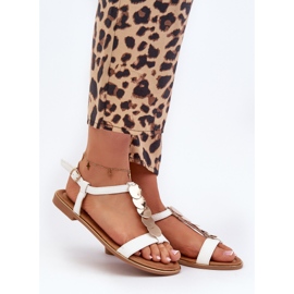 Sandales plates pour femmes en cuir écologique, blanc Jeritellia 1