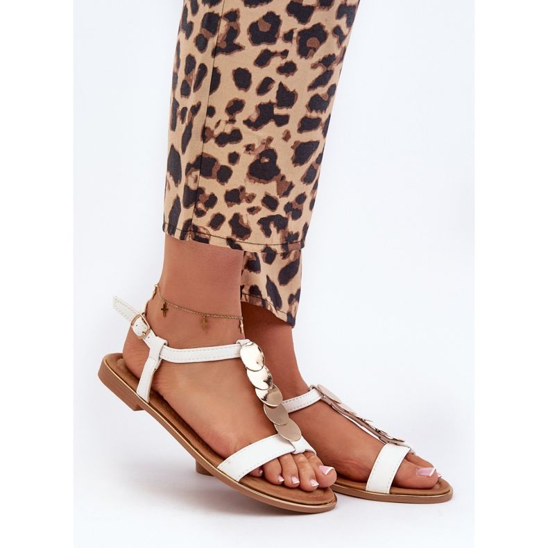 Sandales plates pour femmes en cuir écologique, blanc Jeritellia blanche 1