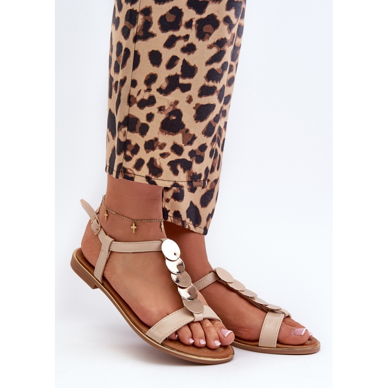 Sandales Plates Pour Femmes En Cuir Écologique Beige Jeritellia 1