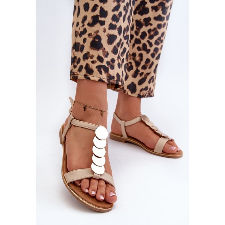 Sandales Plates Pour Femmes En Cuir Écologique Beige Jeritellia 2