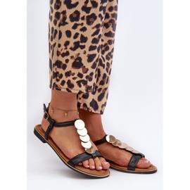 Sandales Plates Pour Femmes En Cuir Écologique Noir Jeritellia 1