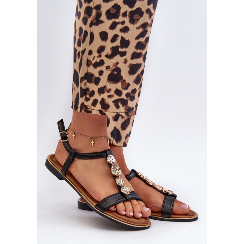 Sandales Plates Pour Femmes Avec Décorations Noir Muridia 1