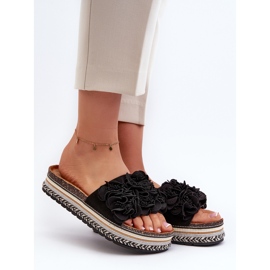 Tongs à plateforme pour femmes décorées de fleurs, noir Nodina le noir 1