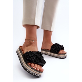 Tongs à plateforme pour femmes décorées de fleurs, noir Nodina le noir 2