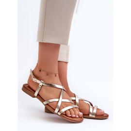 Sandales plates en cuir pour femmes Maciejka 06635-25 Or doré 2