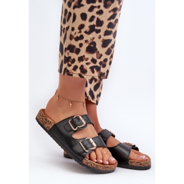 Tongs noires Fronila pour femmes avec boucles 1