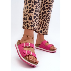 Tongs Pour Femmes Sur La Plateforme Avec Boucles Eco Daim Fuchsia Ursila rose 2