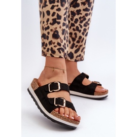 Tongs Plateforme Femme Avec Boucles Eco Daim Noir Ursila le noir 3