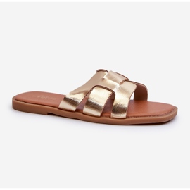 Tongs plates pour femmes en cuir écologique, Risamay Gold d'or 1