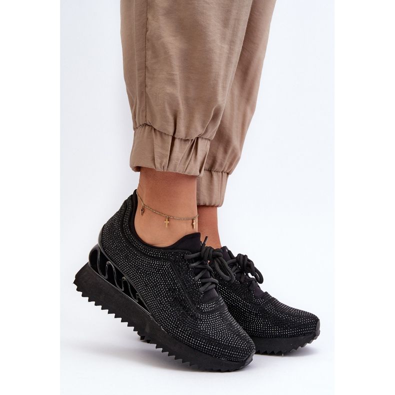 S.Barski Baskets compensées pour femmes ornées de zircons D&amp;A MR38-377 Noir le noir 2