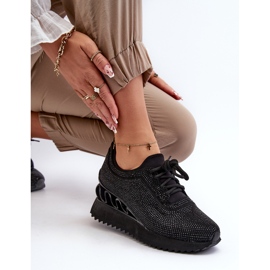 S.Barski Baskets compensées pour femmes ornées de zircons D&amp;A MR38-377 Noir le noir 1