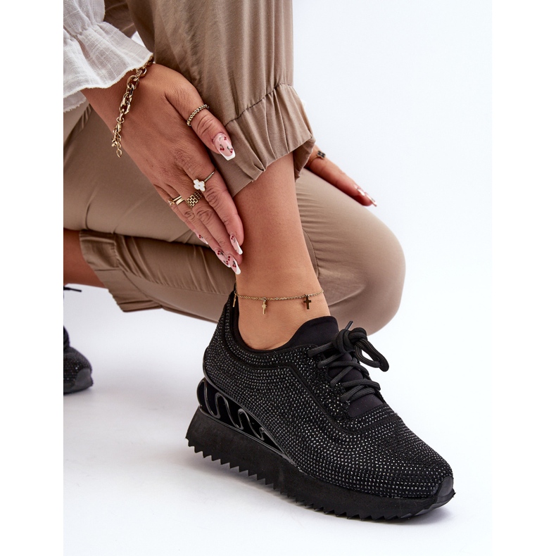 S.Barski Baskets compensées pour femmes ornées de zircons D&amp;A MR38-377 Noir 1