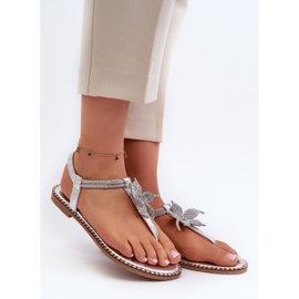 Sandales plates pour femmes avec fleur décorative, Argent Edoni 1