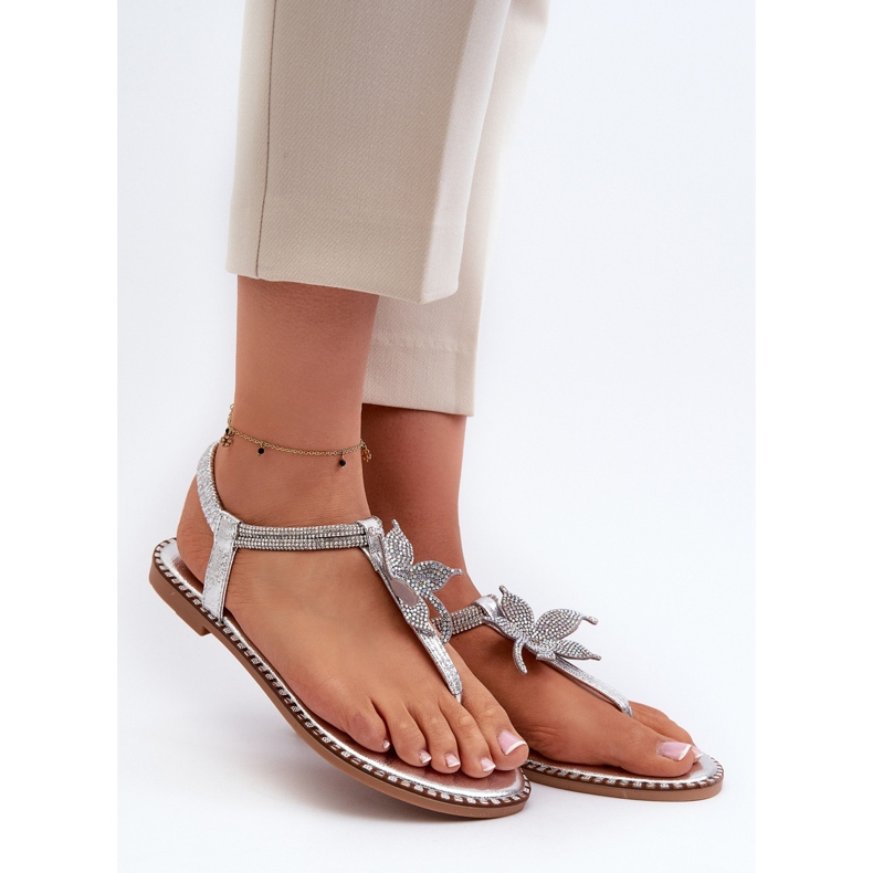 Sandales plates pour femmes avec fleur décorative, Argent Edoni 1