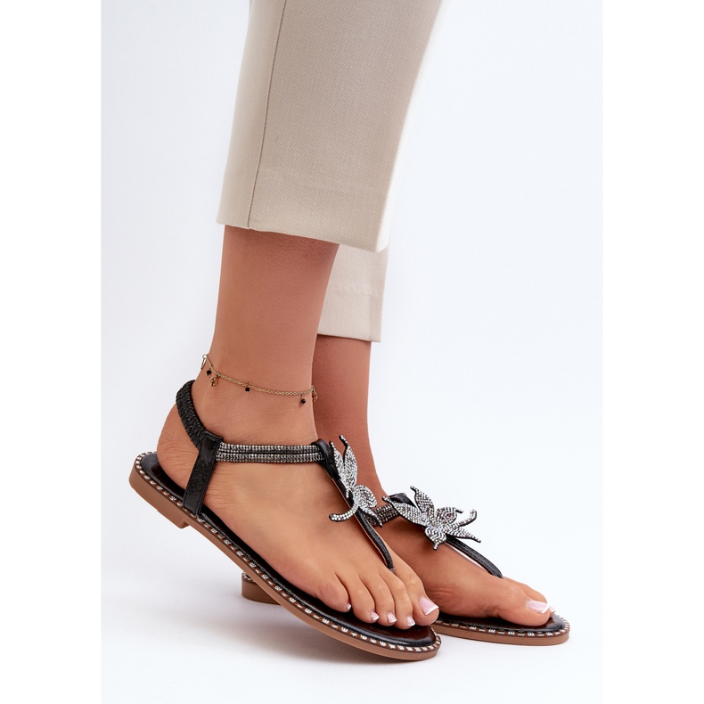 Sandales plates pour femmes avec fleur décorative, Noir Edoni le noir 1