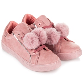 Groto Gogo Baskets en daim à pompons rose 1