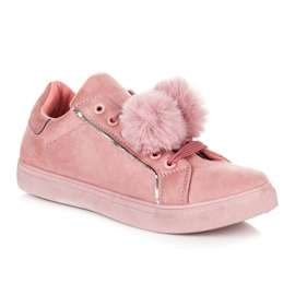 Groto Gogo Baskets en daim à pompons rose 2
