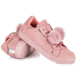 Groto Gogo Baskets en daim à pompons rose 4